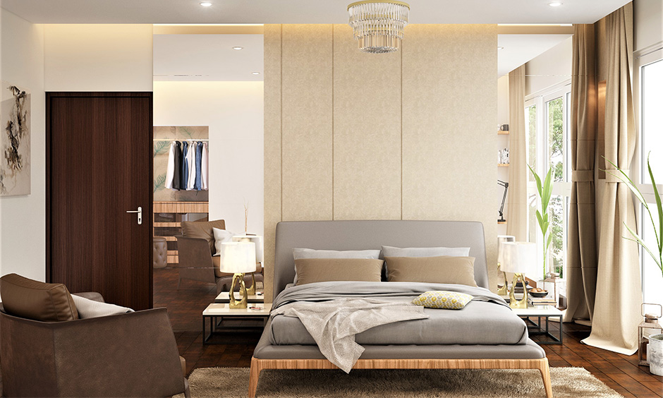 Neutral bedroom in beige and white colour palette makes the space look larger