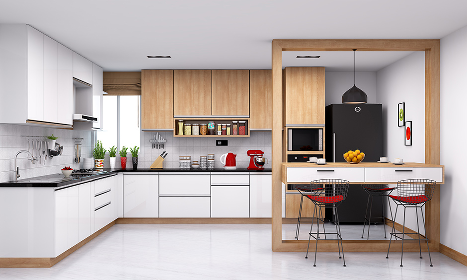 Sleek stylish l shaped kitchen with island