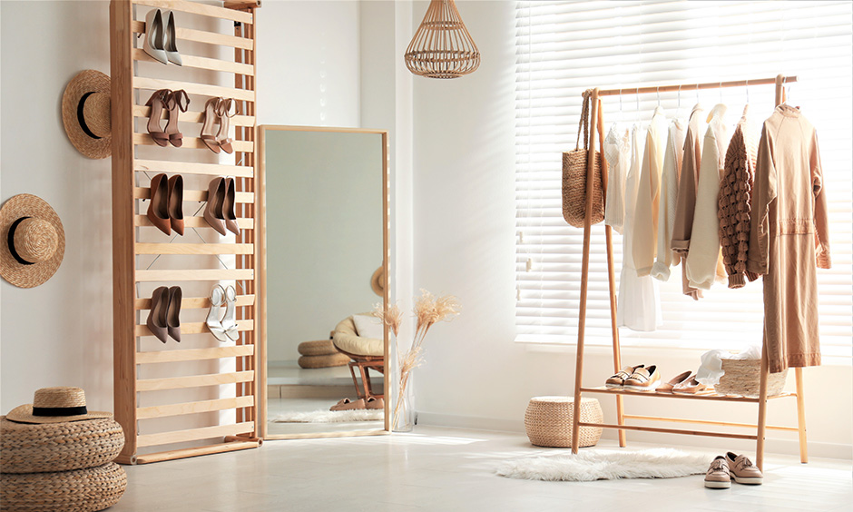 Vertical modern shoe rack designs for home which acts as a vertical organizer 