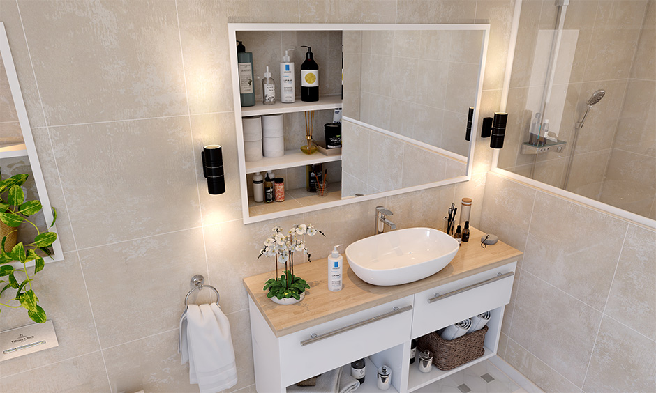 Bathroom storage cabinets wall mount with mirror design is fuss-free and perfectly suits bathrooms of any size