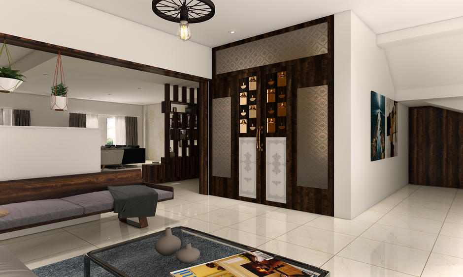 Pooja room plywood door designs with ornaments