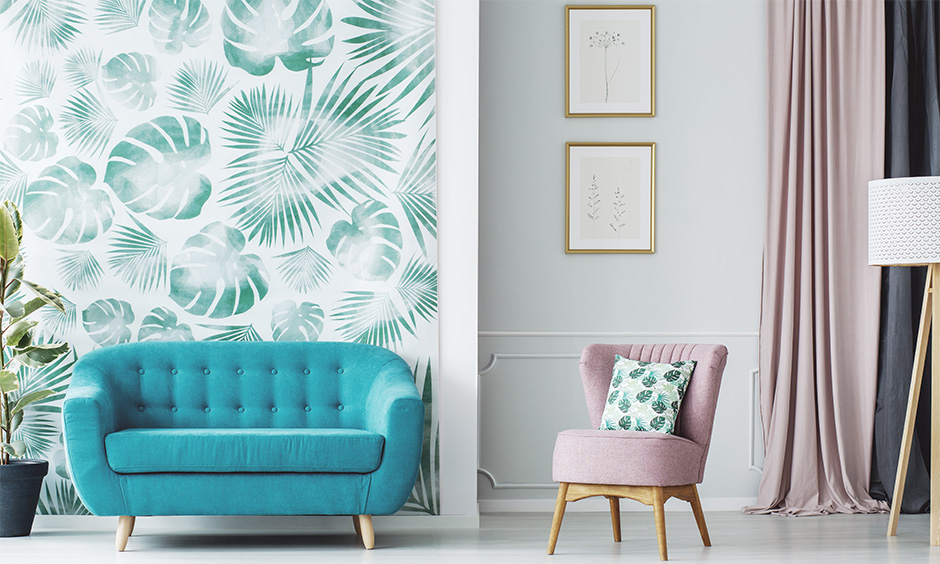 Abstract botanical wallpaper in trend brings a playful vibe and is ideal for modern home interiors