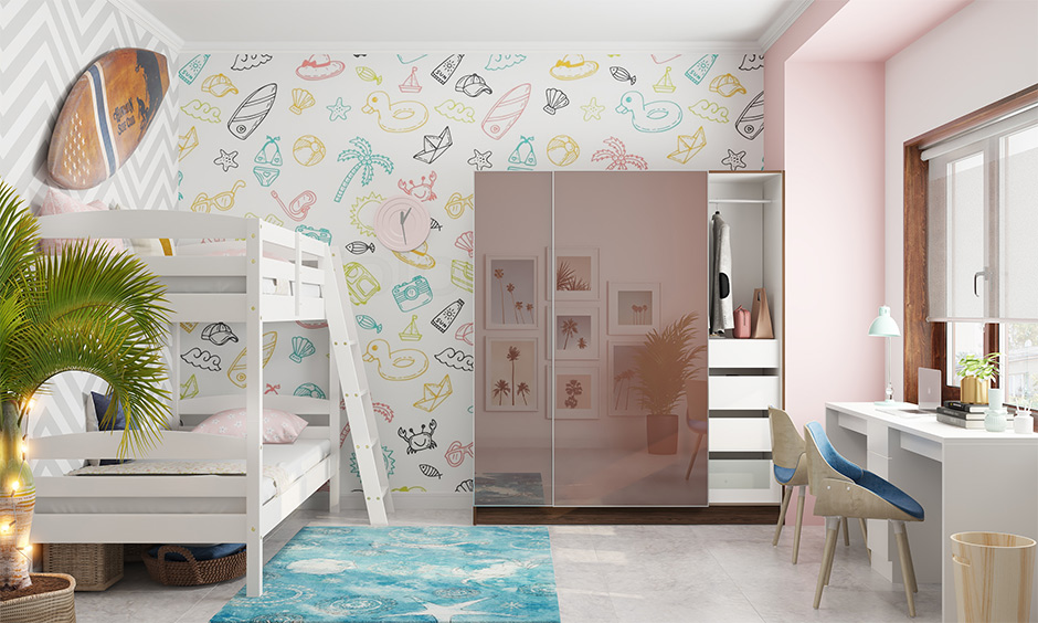 Beach themed bedroom for teenage girls with quirky beach motifs