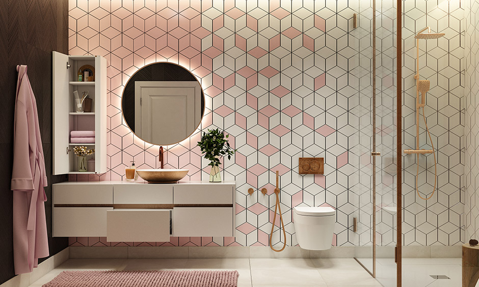 Dual colours are the latest bathroom tile trends in 2022 that adds a stylish vibe to the bathroom