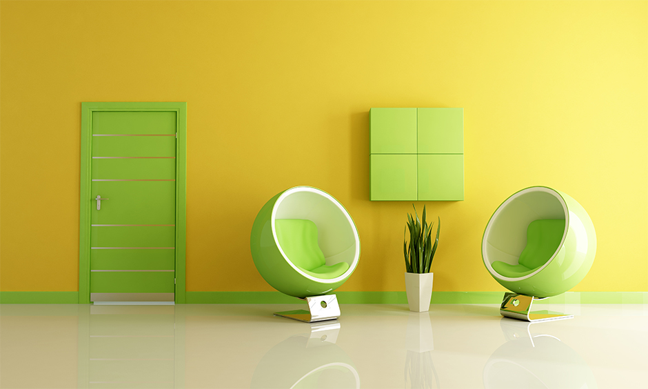 Get a fresh look by creating a lemon green color combination with light yellow wall