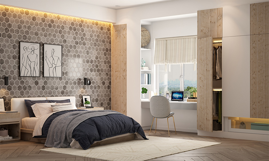 Hexagonal mosaic bedroom wall tiles design for bedroom indian