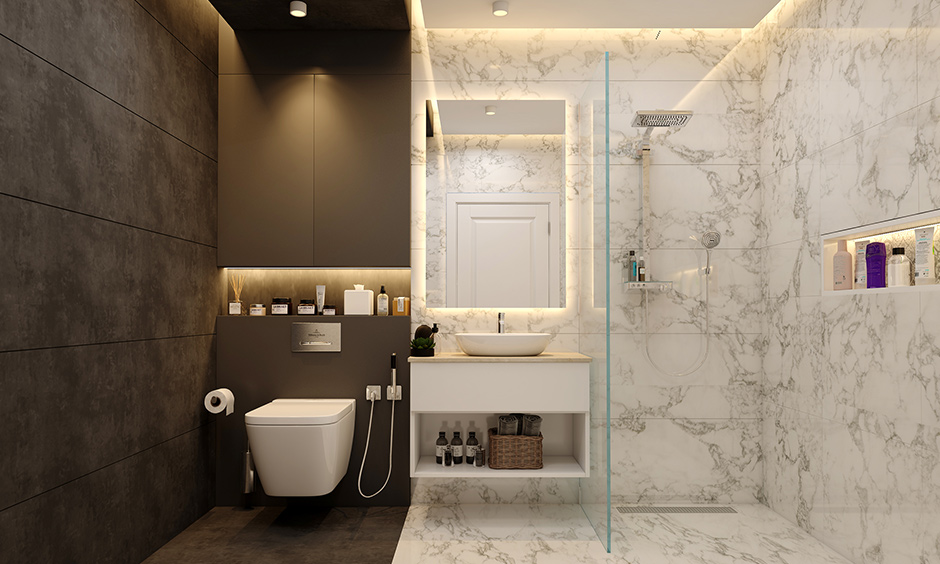 Marble is an all-time trending tile for a bathroom that makes your bathroom look spacious and bright