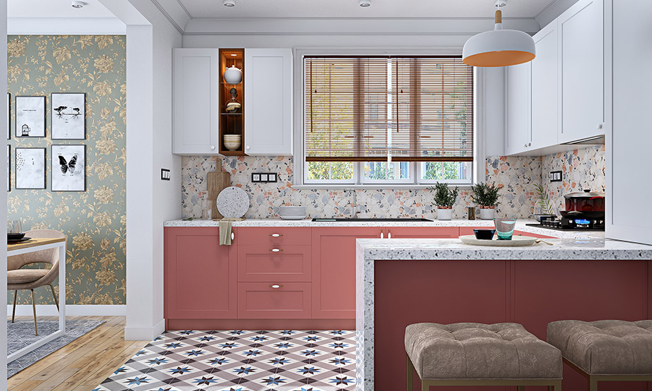 Cabinet in a pink terracotta kitchen color trend adds a natural feel to the interiors