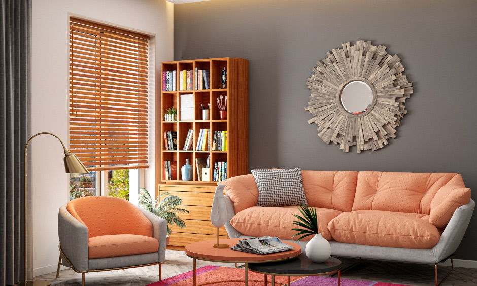 Pop of bright colours is a living room trends with a pop of orange