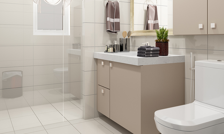 Small basement bathroom in all-white