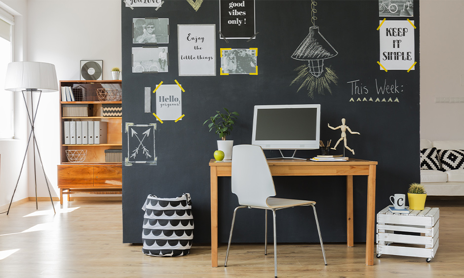 Chalkboard wall is an excellent decorate home office on a budget for showcasing your creativity