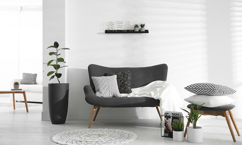 Keep the grey and white living room decor cozy and comforting