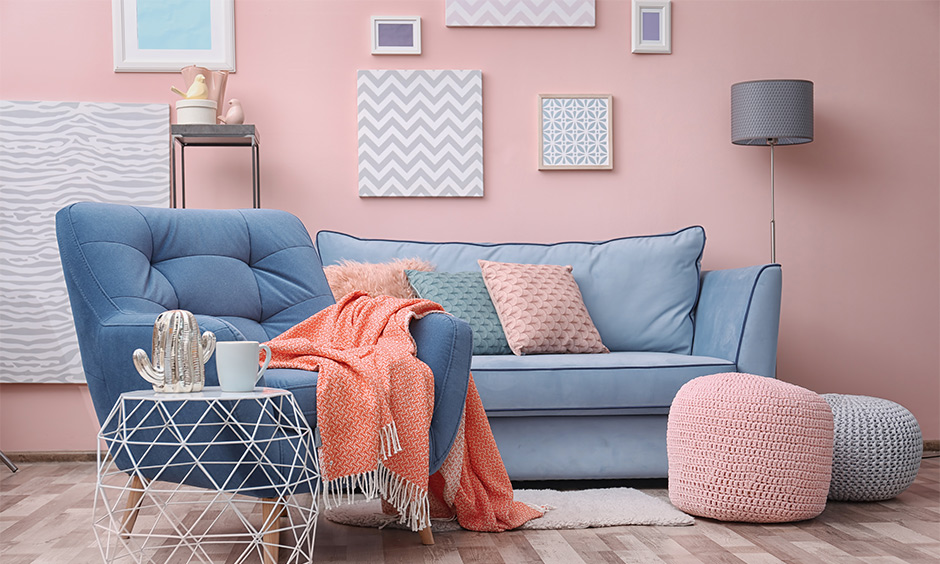 Bright colorful living room ideas with a combination of pink and blue are great ways to create a colourful living room
