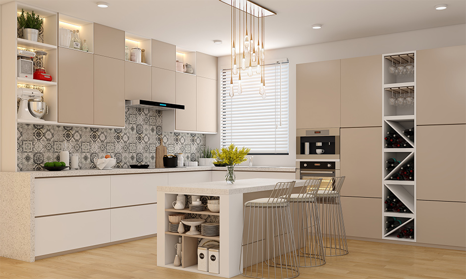 Crystal-drop kitchen island ceiling light highlights the space