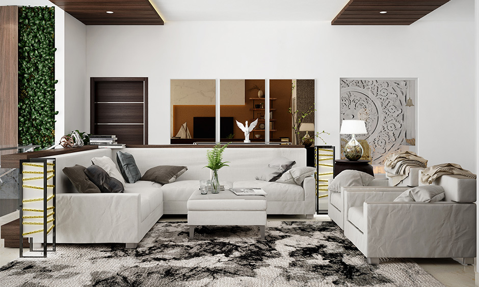 DIY coffee table in white and grey with a leathery texture