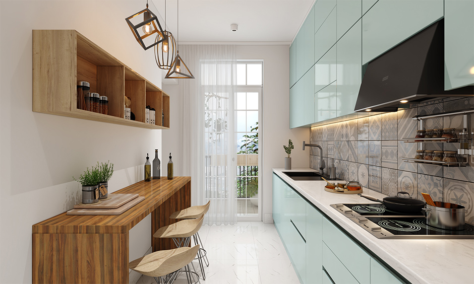 Mismatched kitchen pendant lighting adds a focal visual element