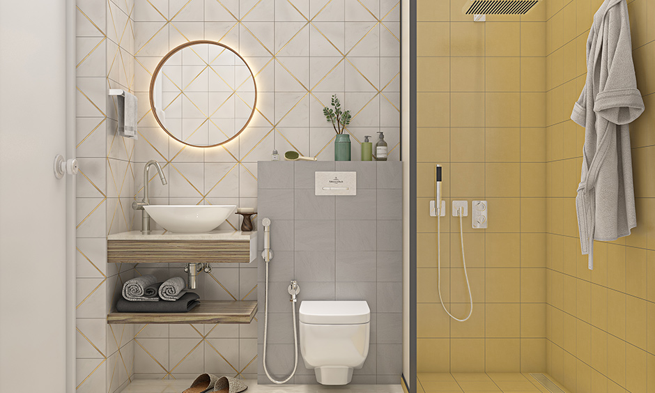 Small classic bathroom ideas sectioning with different colours is a handy hack