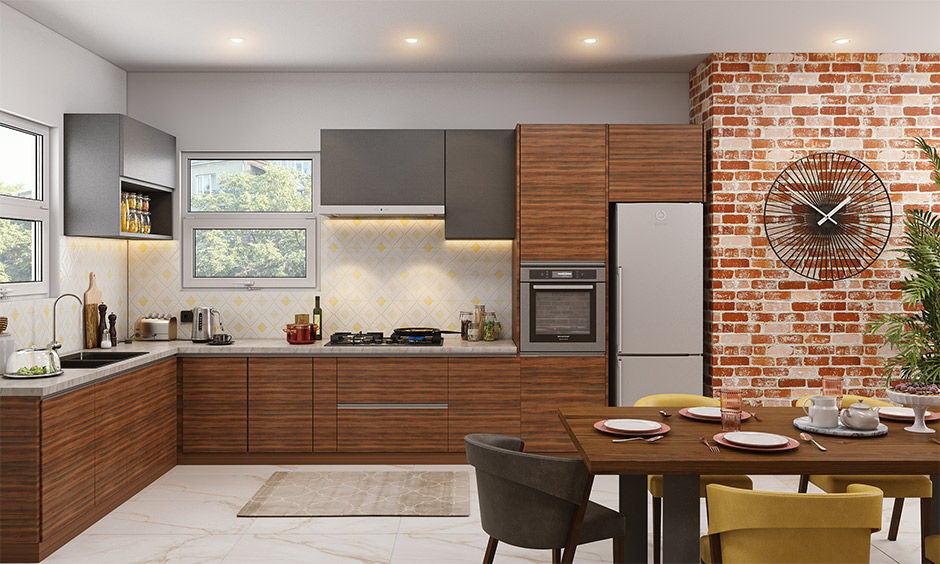 Brick wall kitchen with wall tiles which gives your home a unique look