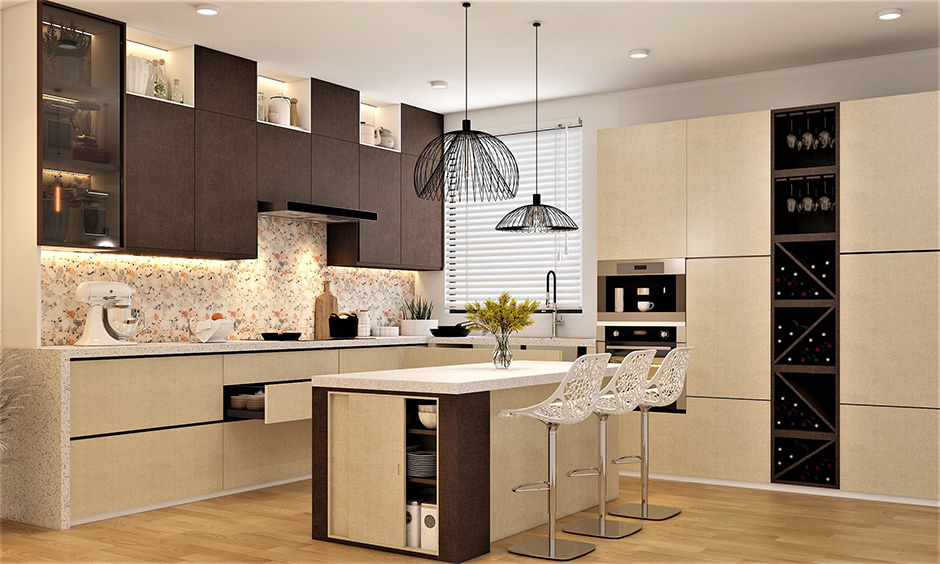 Kitchen cabinets in light colour and dark- look elegant