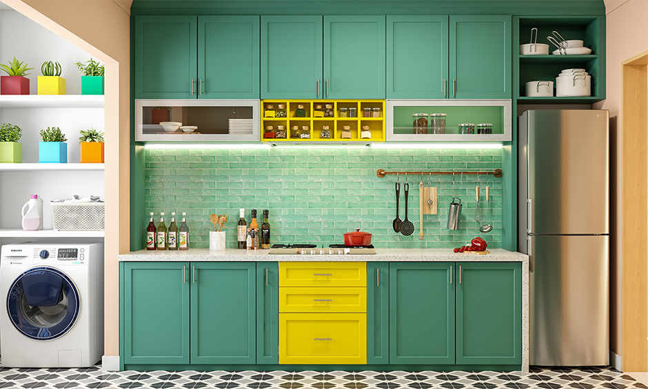 Turn your kitchen into a fun zone with turquoise and yellow pastel colour bedroom