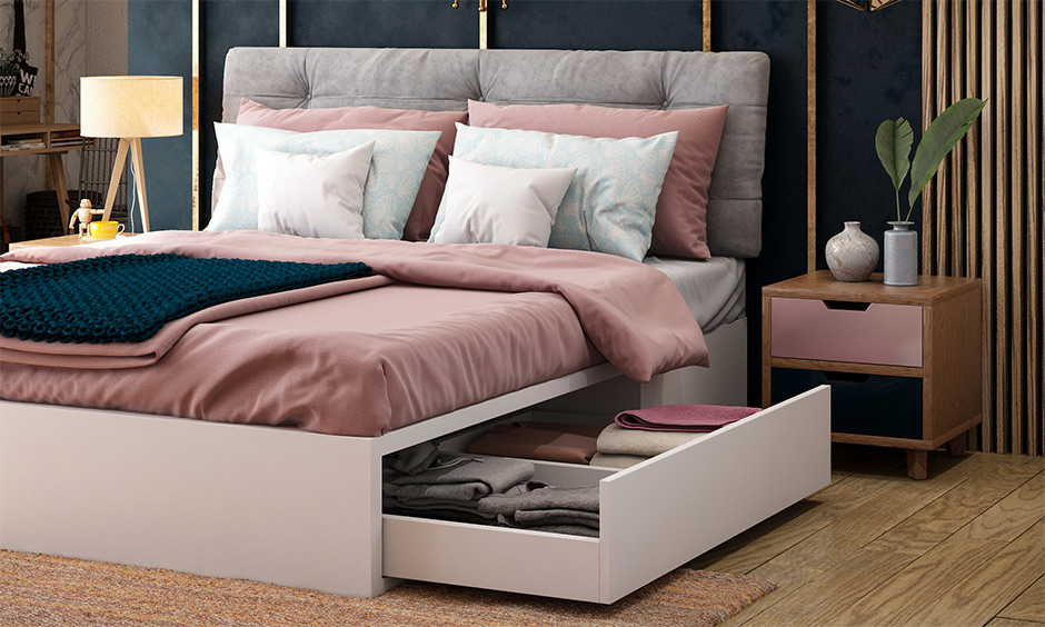 12x15 bedroom layout with a bed with hidden storage gives you extra storage space for your clothes