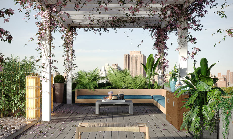 A rooftop courtyard design ideas pergola design for tranquillity in a distinctive outdoor garden 