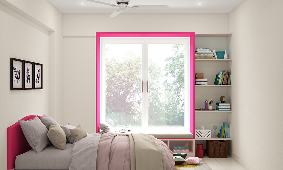 A wonderland pink bedroom design with neon pink highlights that don’t overwhelm the space