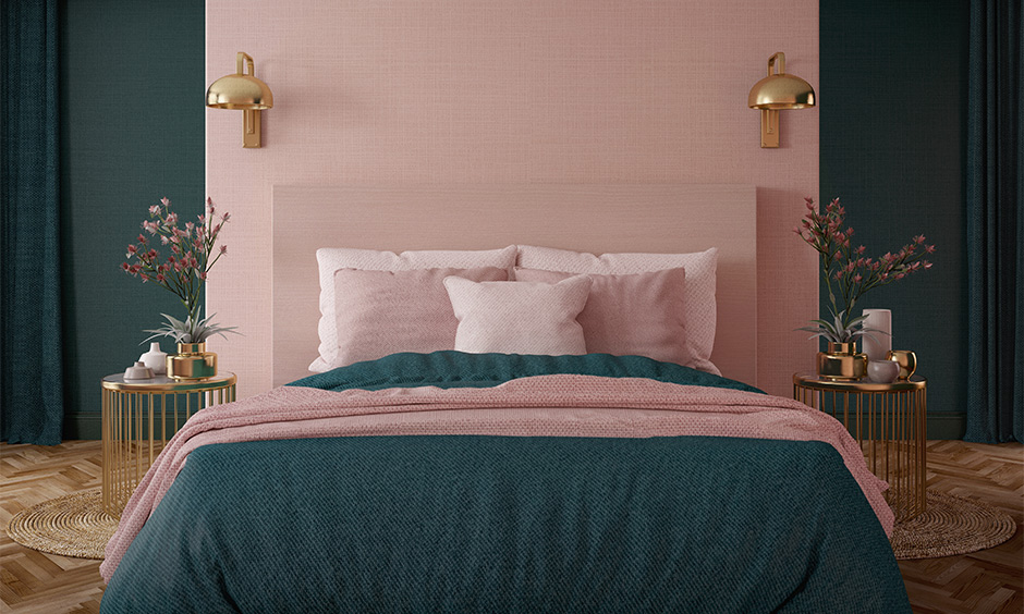 Colour block your pink bedroom design with matching bed and blingy decor accents