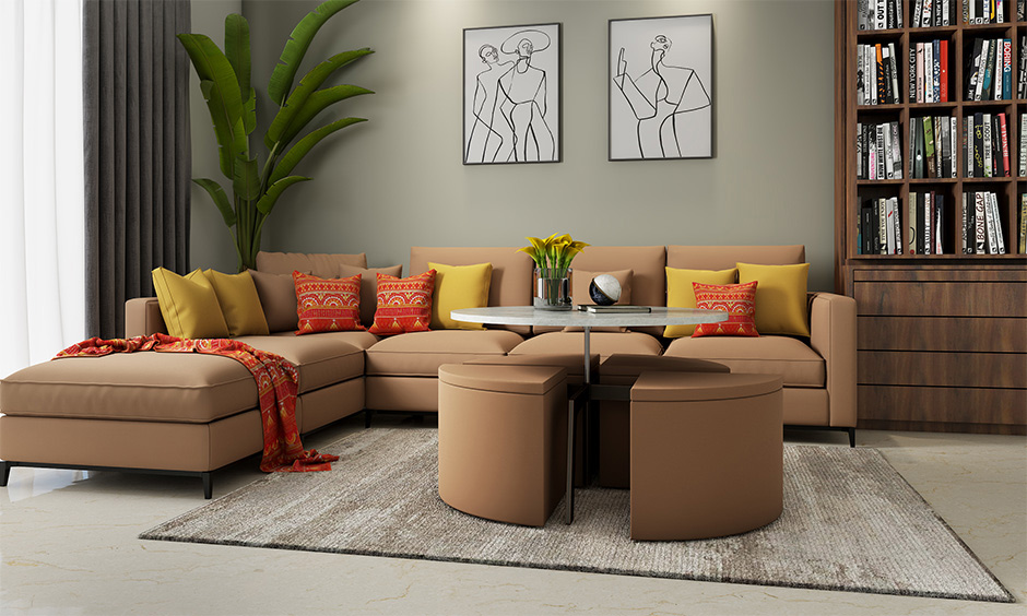 A modern round coffee table with Storage Ottomans is an excellent space-saving choice for the living room