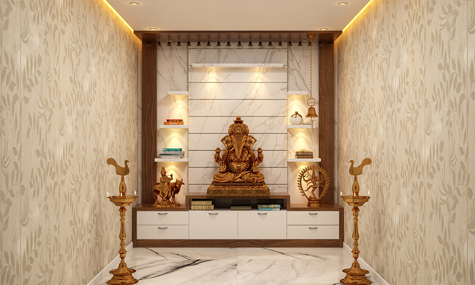 Printed pooja room tiles bring a unique look and add definition to your prayer space