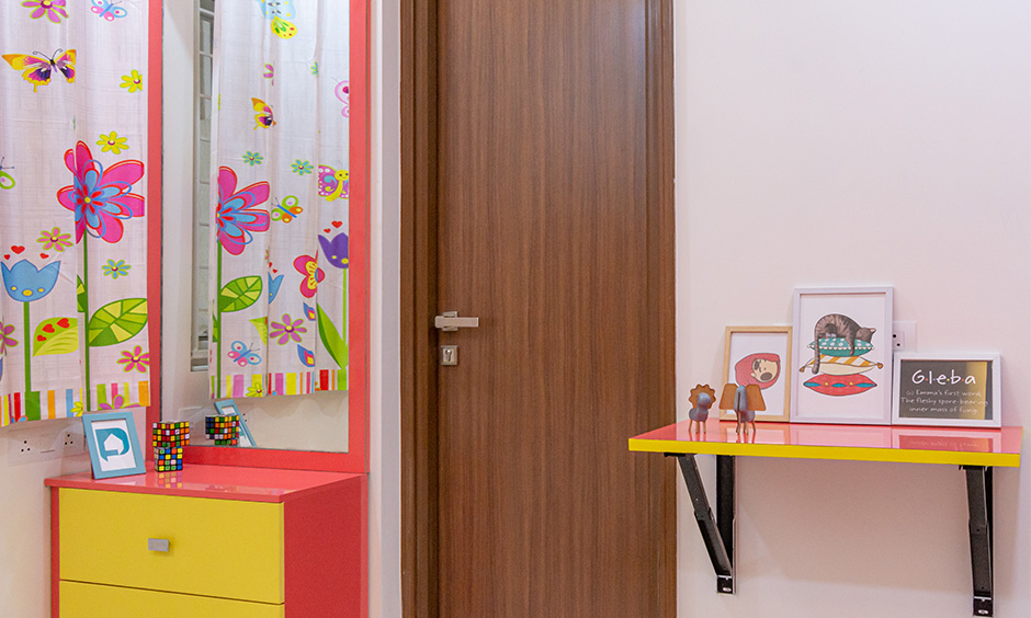 3bhk kid's bedroom with a dual-toned theme designed by an interior designer in Kondapur