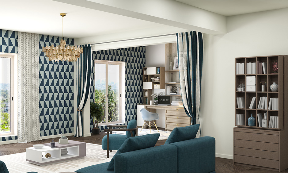 Curtains for blue and white living room which are the simplest way to exhibit a theme