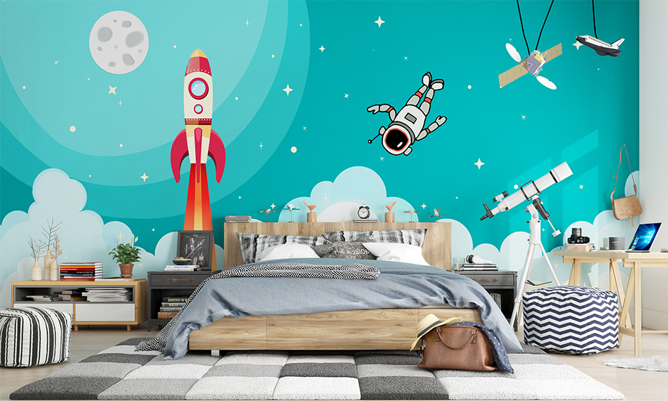 Cool bedroom themed in astronaut style best and easiest way to decorate