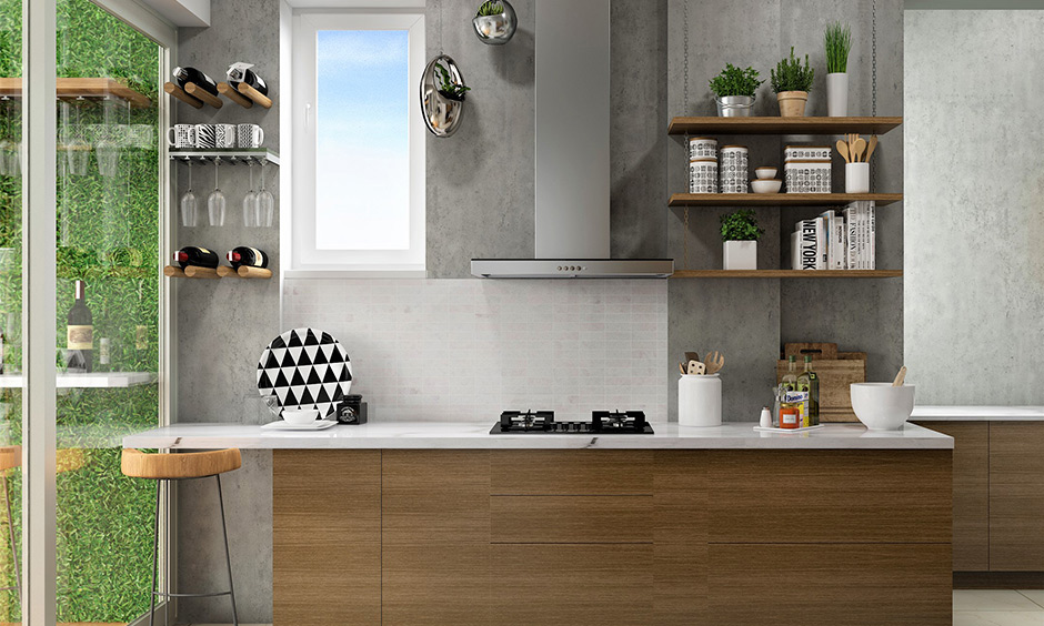 Design a mini bar corner for unique kitchen wall ideas with modern home aesthetics