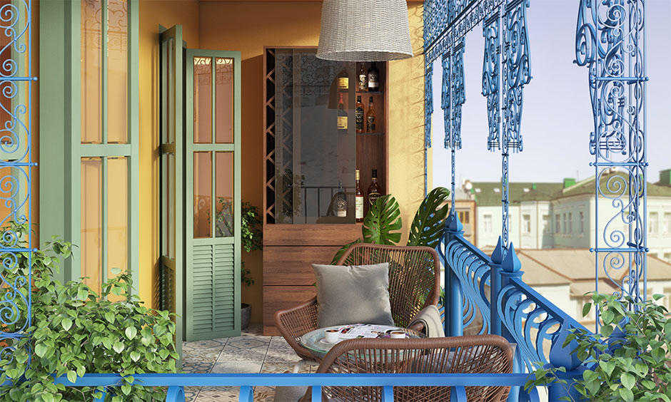 French glass door design for balcony with a vintage touch which add an old-world charm to the space