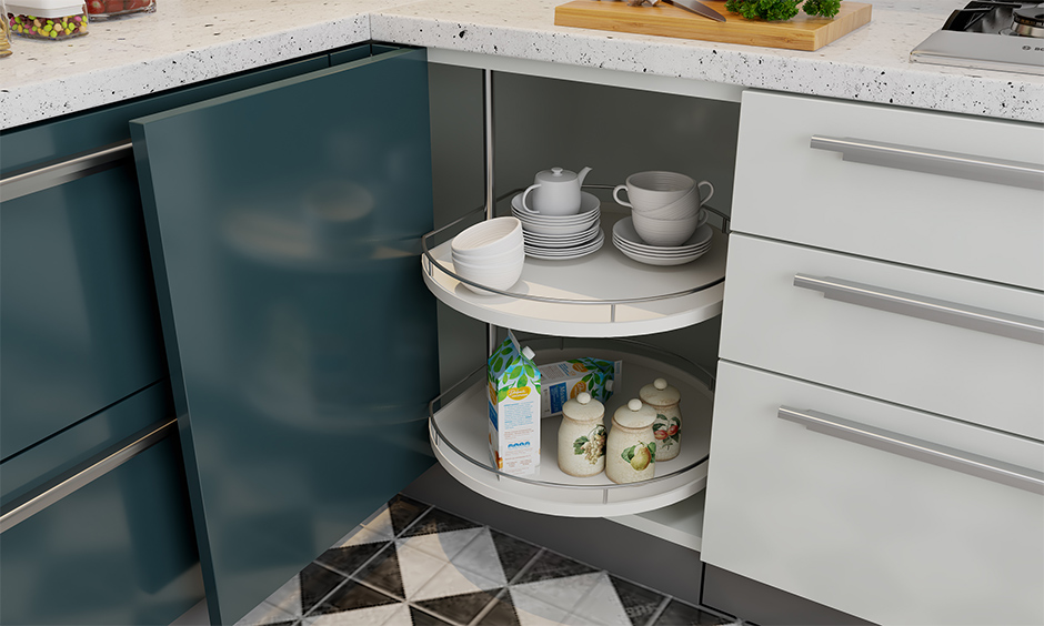 D-carousel kitchen storage units are handy for single working moms