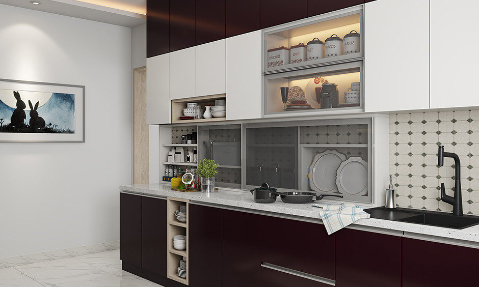 Showcase kitchen design for a short person in the dado area for utensils