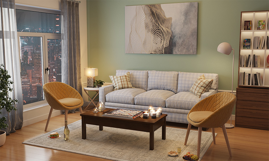 Living room coffee table as a board game table makes an indoor game night