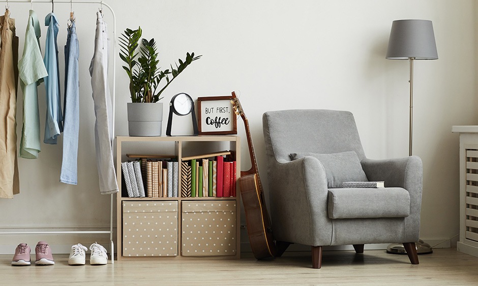 Reading chair in grey colour upgrades the look of your reading nook