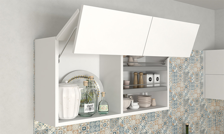 Unique kitchen storage with a bi-fold shutter unit is ideal for busy parents