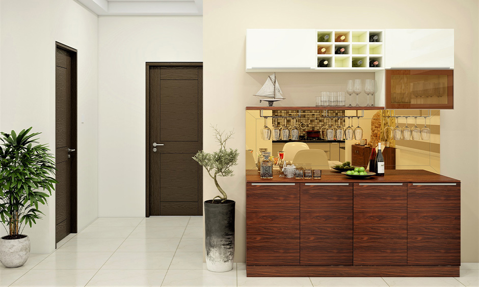 Bar-style wine cabinet furniture doubles as a wine and drinks counter