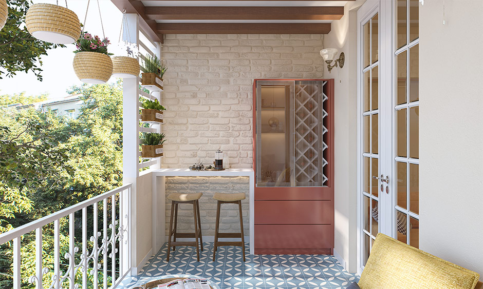 Exterior brick wall cladding for balcony adds a chill-out vibe