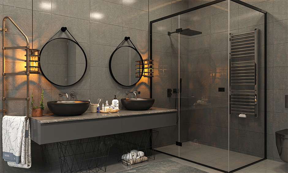 Double basin vanity units for bathroom in industrial style bold yet minimalistic look