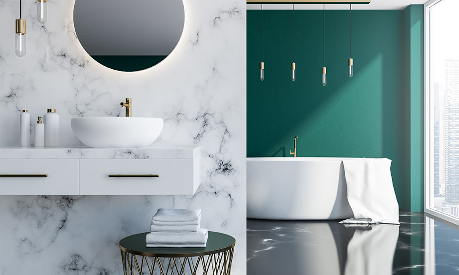 Modern bathroom tiles texture comes with a marble finish