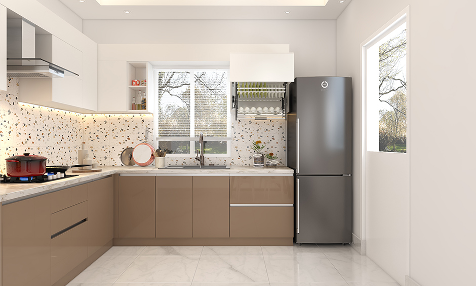 Modular kitchen design l shape with all the stuff like oven sink and refrigerator for l type kitchen