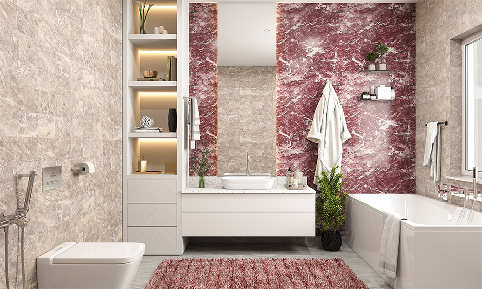 Plum bathroom rugs in a square-shaped perfect for your bathroom decor