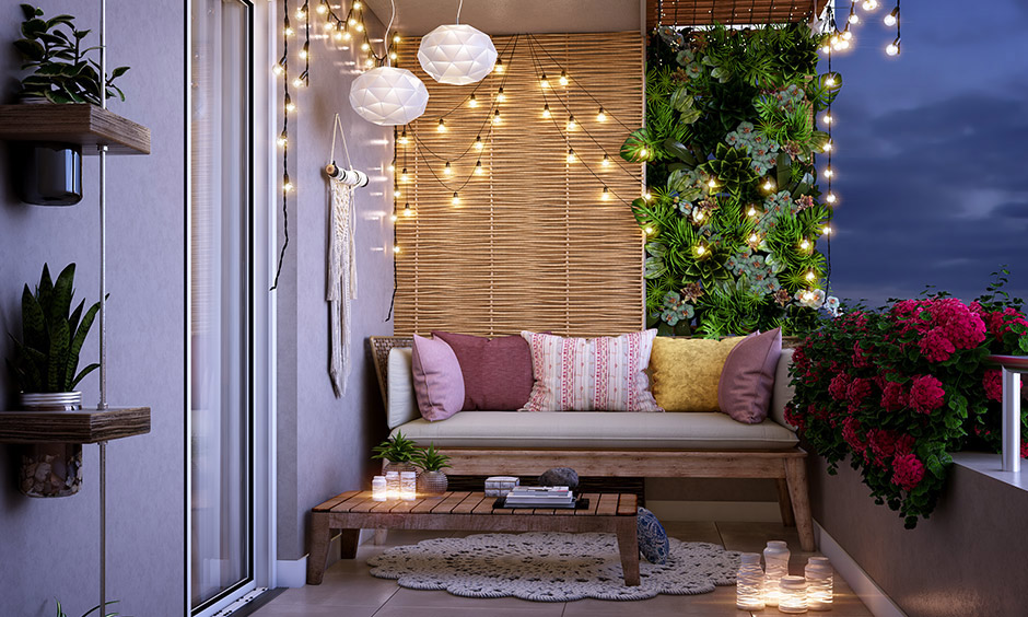 Balcony string lighting ideas with paper lamp blends well