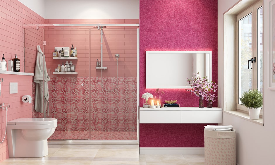 Modern pink bathroom ideas with multiple shades