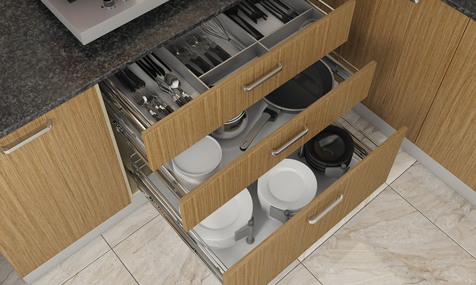 Modular kitchen basket that hold different styles of cutlery