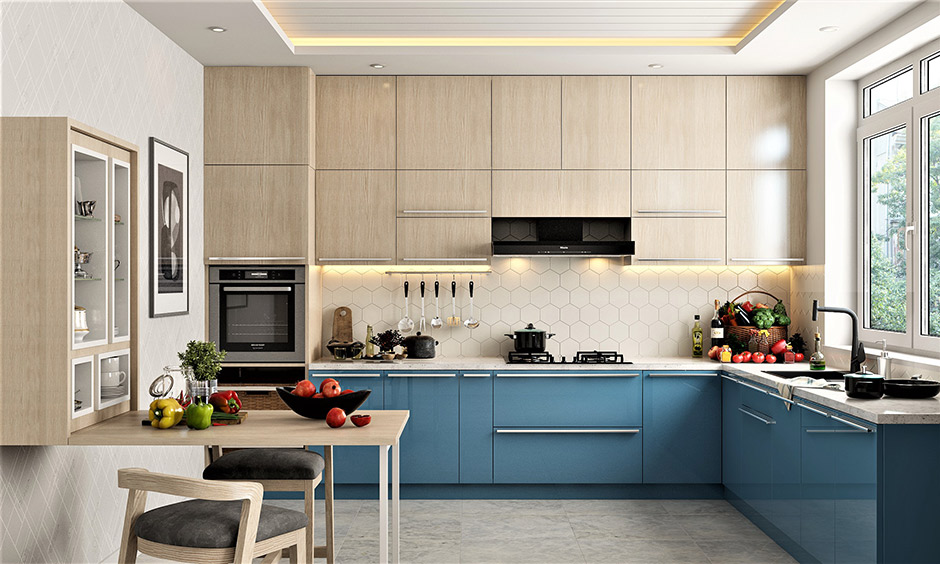 Blue colour sunmica design for kitchen cabinet